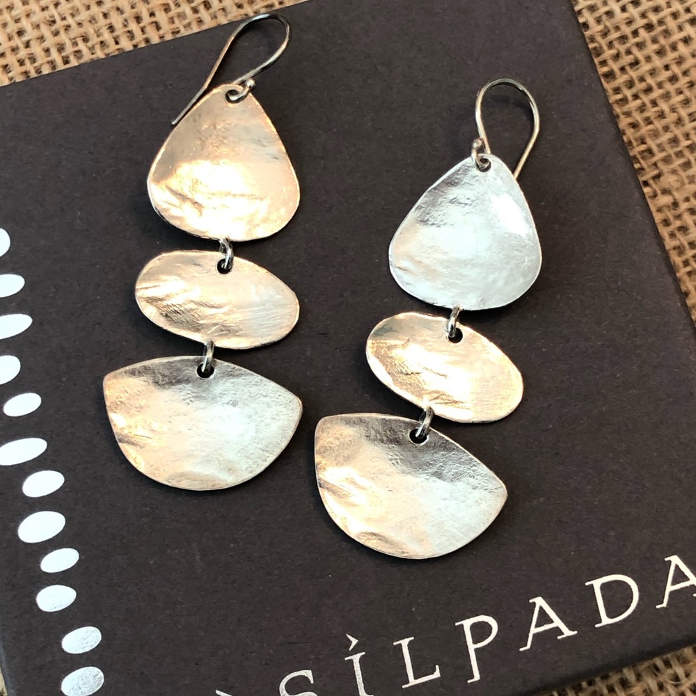 Silpada Three Disc Dangle .925 Sterling Silver Earrings - Picture 2 of 2